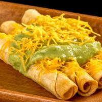 Three Rolled Tacos Cheese With Guacamole · 