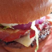 Dome Burger · Lettuce, tomato, onion, cheddar cheese, and house sauce on a brioche bun.