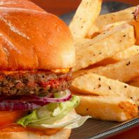 Impossible Burger · 100% plant based patty | lettuce | tomato | onion | pickle chips | sourdough bun