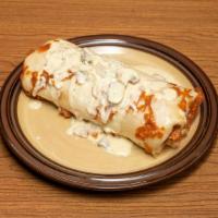 Chicken And Mushroom Burrito (Special) · Chicken breast and mushrooms sauteed in cream sauce rolled up with rice and cheese. Huge por...