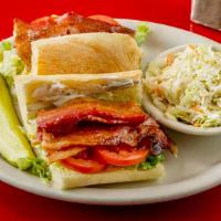 Let It Blt Sandwich · 5 thick bacon strips, lettuce, tomatoes, and new mexican green chile aioli. Served with a si...