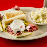 Cure Heaven Pastrami Sandwich · Pastrami served hot, green chiles, provolone, and mustard. Served with a side of your choice...