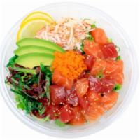 Premium Hawaiian Poke Bowl  - 13.8 Oz.* · Tuna, Imitation Crab Salad, Sushi Rice, Green Leaf Lettuce, Avocado, Seabreeze Salad, Lemon,...