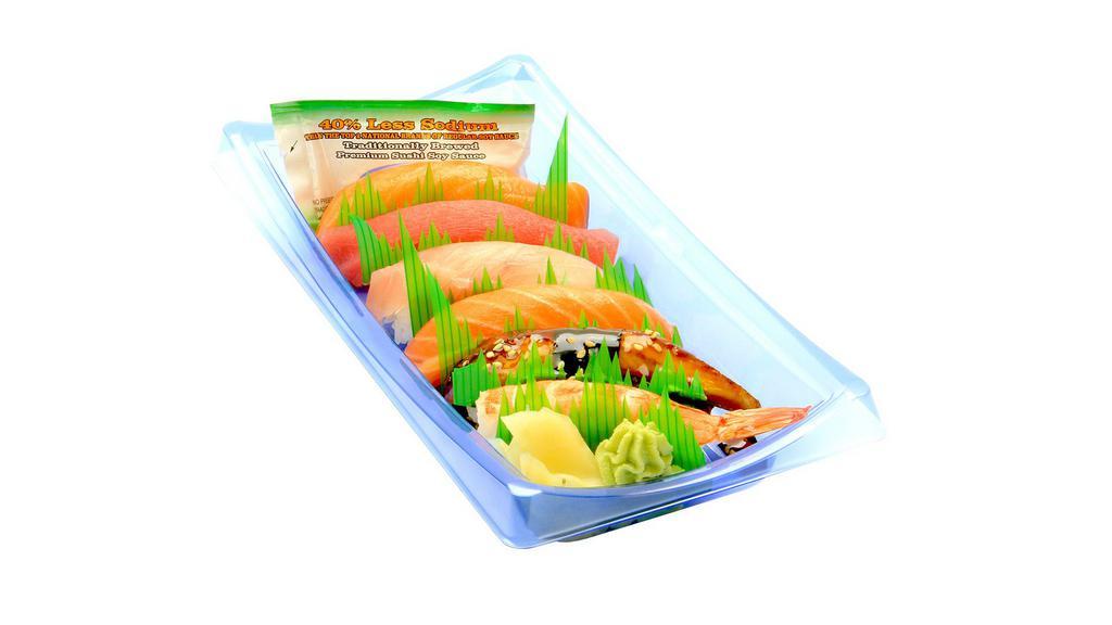 Marina Gold Plate 6 Ct. - 8.25 Oz.* · Salmon, Tuna, Sushi Rice. *Consuming raw or undercooked meats, poultry, seafood, shellfish or eggs may increase your risk of foodborne illness.