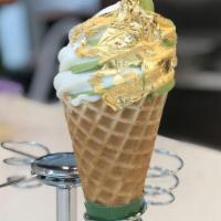 Golden Shogun Matcha Ice Cream · Homemade matcha soft-serve ice cream with a fresh, crispy waffle cone & topped with 23. 75 c...