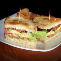 Blta · Grilled peppered bacon, lettuce, tomato, avocado and mayonnaise served on toasted sourdough ...