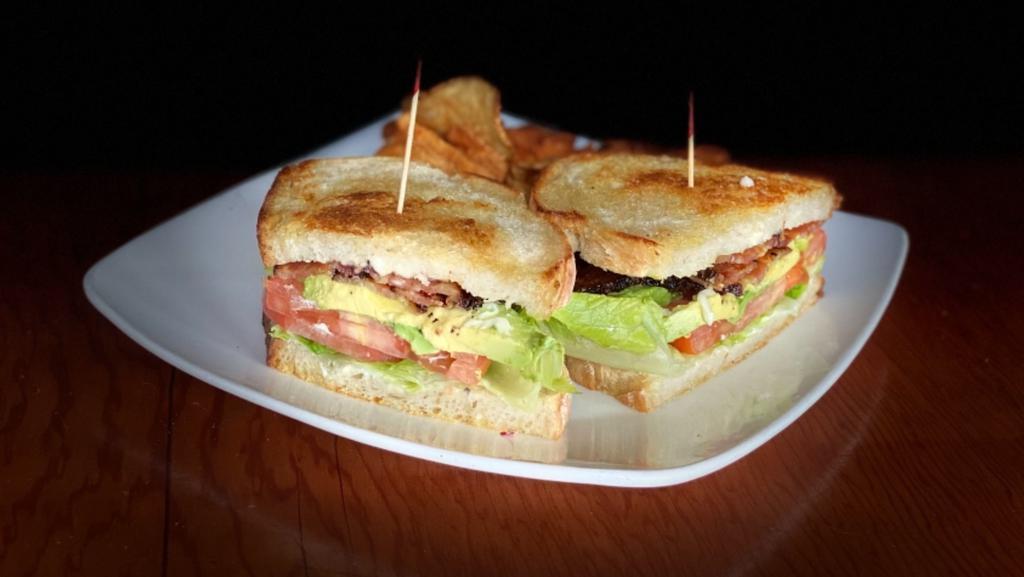 Blta · Grilled peppered bacon, lettuce, tomato, avocado and mayonnaise served on toasted sourdough bread.