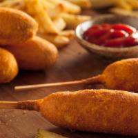Corn Dog · Sausage on a stick, battered and fried to perfection.