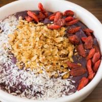 Cocogoji Bowl · Organic Acai blended with coconut milk and banana topped with organic coconut flakes, organi...