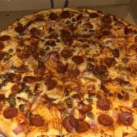 Meat Lovers Pizza · Mozzarella, pepperoni, ham, sausage and Canadian bacon.