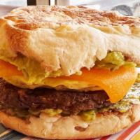 Healthy Vegan English Muffin Sandwich · Vegan. Fresh baked vegan muffin with vegan egg, vegan breakfast sausage, vegan American chee...