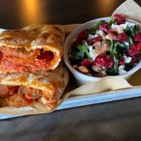 Primo Sammy + Salad · the ultimate meatball sub/sammy: two hand made meatballs, red sauce, parmesan, cheddar, mozz...