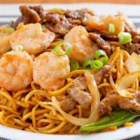 House Chow Mein · Delightful egg noodles made with fresh chicken, beef and shrimp. Stir-fried with mixed veggi...