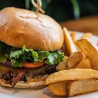 Bomber Burger* · Tillamook cheddar cheese, Beer BBQ sauce and natural smoked bacon. Served with mayo, lettuce...