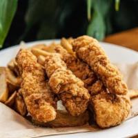 Chicken Tenders Entree · Natural, crispy chicken tenders served with wedge-cut fries, ranch and choice of Frank’s or ...