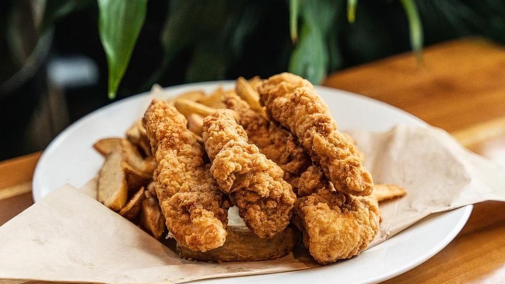 Chicken Tenders Entree · Natural, crispy chicken tenders served with wedge-cut fries, ranch and choice of Frank’s or BBQ.
