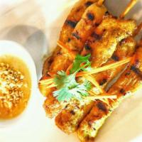 Chicken Satay (6) · Seasoned and grilled chicken served with a sweet peanut sauce.