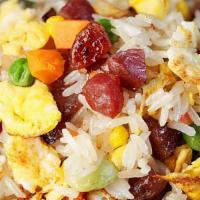 Chinese Sausage Fried Rice · Traditional fried rice with the addition of sweet Chinese sausage.