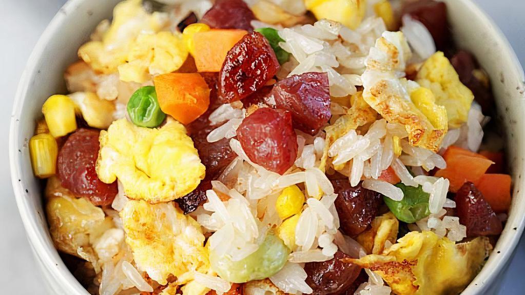 Chinese Sausage Fried Rice · Traditional fried rice with the addition of sweet Chinese sausage.