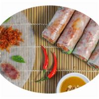 Bò Bía (Summer Roll) · Our House Special Peanuts Sauce
Wrap in Rice paper:  Jicama, Carrots, Chinese Sausage, Eggs