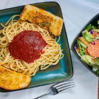 Luncheon Spaghetti · Include garlic bread, 1 sausage or 1 meatball.