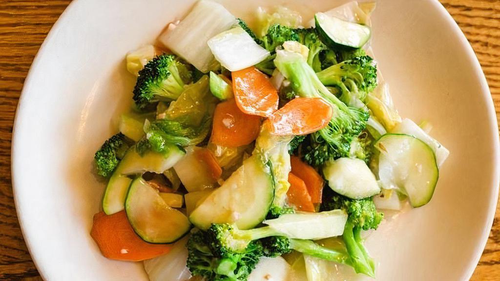 Vegetable Delight · New entrée. Stir fried our fresh broccoli, carrots, Napa and zucchini in white sauce.