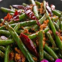 Spicy Szechuan String Bean (With Ground Chicken) · New entrée. Spicy. Spicy chili sautéed with string beans in a chili garlic brown sauce….