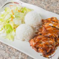 Chicken Teriyaki · Served with steamed rice and salad.