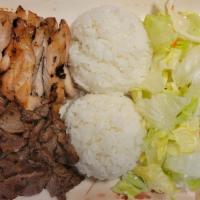 Chicken & Beef · Combination of chicken teriyaki and beef teriyaki. 
Served with steamed rice and salad.