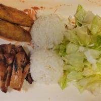 Chicken & Eggroll · Combination of chicken teriyaki and eggroll (1 piece). 
Served with steamed rice and salad.