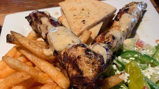 Chicken Souvlaki · Marinated chicken breast, lemon dijon sauce. Comes with (2) sides and pita bread.

Consuming raw or undercooked meats, poultry, seafood, shellfish, or eggs may increase your risk of foodborne illness. especially if you have certain medical conditions.