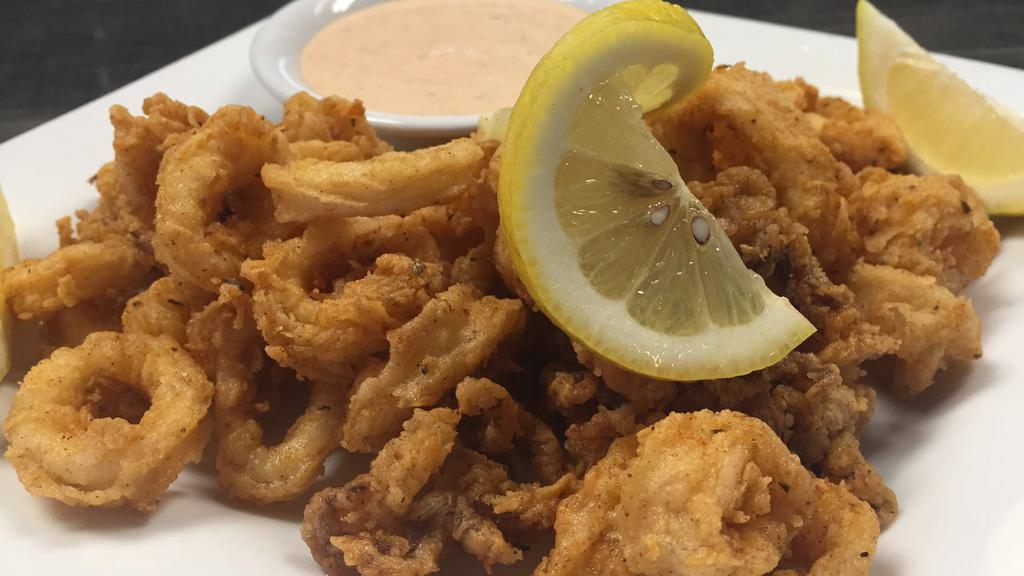 Calamari · Lightly battered and deep fried. Served with horseradish sauce.

Consuming raw or undercooked meats, poultry, seafood, shellfish, or eggs may increase your risk of foodborne illness. especially if you have certain medical conditions.