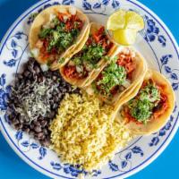 Street Tacos (4) · Your choice from our delicious meats in our small corn tortillas with your choice of fresh v...