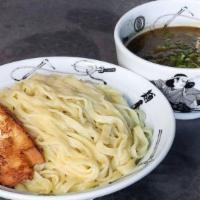 Black Tsukemen · With green onions, menma, and diced pork belly. one piece of pork belly, seaweed, garlic, an...