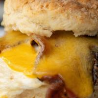 Bacon, Egg & Cheddar Biscuit Sandwich · 
