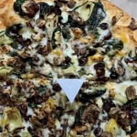 Vegetarian Pizza · Fresh mushrooms, onions, black olives, roma tomatoes and green peppers.