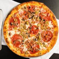 Brooklyn Pizza - Medium · House tomato sauce, shredded Mozzarella, pepperoni, sausage, ham, mushrooms, green olives, P...