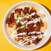 Bbq Chicken Mac Bowl · diced crispy bbq chicken, bacon, ranch, on top of our homemade mac & cheese