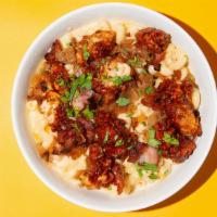 Chipotle Chicken Mac Bowl · diced chipotle chicken, bacon, on top of our homemade mac & cheese