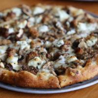 Legion Of Shroom · caramelized onion base • mozzarella // italian sausage • asiago • chevre • fresh garlic • sh...