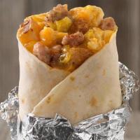 Sausage, Egg And Cheese Burrito · . A Breakfast Burrito made with fluffy eggs, homestyle potatoes, shredded cheese and authent...