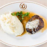 Piedmontese Filet Mignon 8 Oz · topped with our signature steak butter and served with garlic mashed potatoes, jumbo baked p...