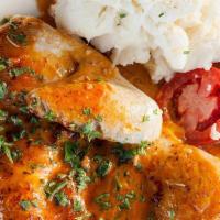 Pan-Roasted Jidori Chicken · rosemary-garlic butter, garlic mashed potatoes