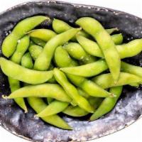 Edamame · A healthy portion of steamed soybeans topped with sea salt