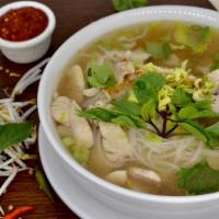 Viet Pho Noodle Soup · Thin rice noodles in meaty Viet-style clear broth with choice of meat, rice noodles and bean...