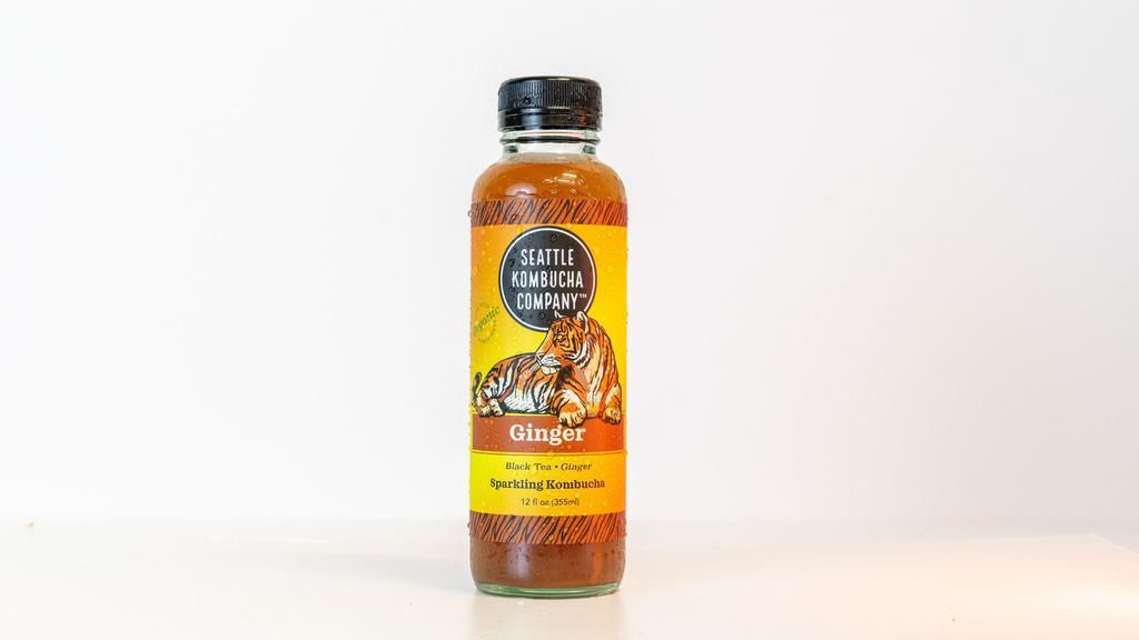 Ginger Tiger™ Kombucha - Bold Black Tea & Spicy Ginger* · Ginger (Tiger) - Ginger is the best tasting, low-sugar, ginger kombucha ever!Bold, spicy, and smooth. Just what your belly and taste buds crave! The perfect low-sugar replacement for ginger beer. Drink straight or use to make your favorite mule cocktails. Pairs with almost everything! Functional: Ginger and kombucha are best known for their digestive benefits. Pairings: Enjoy first thing in the morning to get your digestion going, sip throughout the day, or drink with any meal that pairs well with ginger. Classic Ginger also makes the best cocktails, including Moscow Mules, but with a lot less sugar, no stevia, no fake sugars and no sugar alcohols. Ingredients: Organic Kombucha (Filtered Water, Organic Tea, Organic Sugar), Organic Ginger Juice.