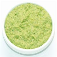 Poblano Pesto · Roasted Poblano peppers blended with roasted pepitas and garlic into a spicy garlicy spread....
