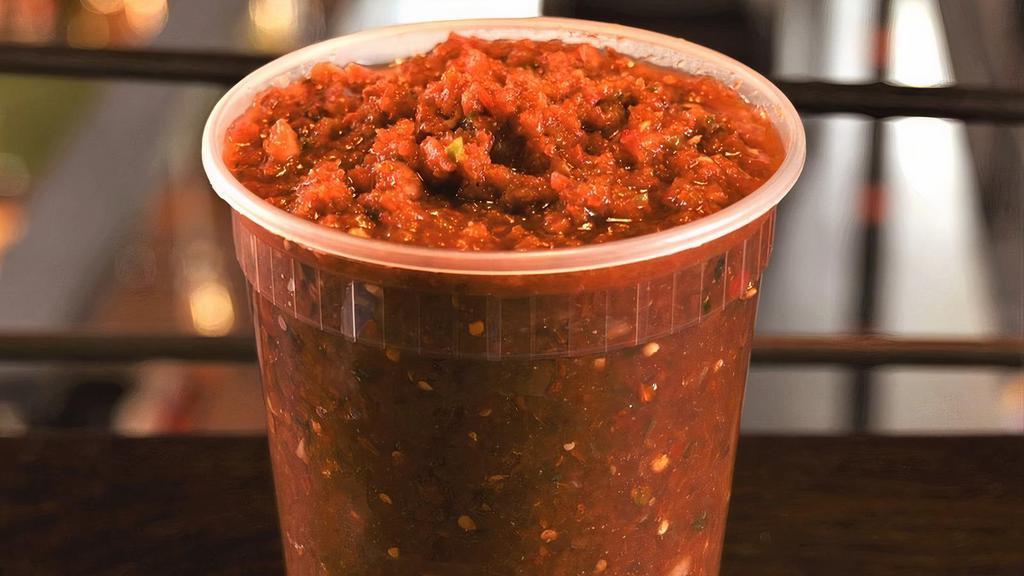Salsa Picante (Hot) (Quart) · House-made hot salsa with tomatoes, jalapenos, serrano peppers, onions, and cilantro and a special blend of spices