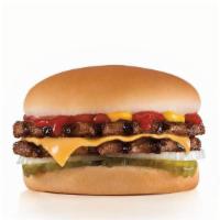 Double Cheeseburger · Two charbroiled all-beef patties, American cheese, onions, ketchup, mustard and dill pickles...