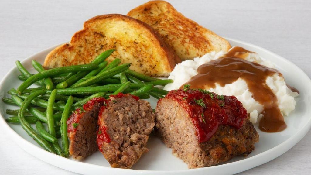 All-American Meatloaf · Glazed with ketchup and served with mashed potatoes and gravy and Texas toast.